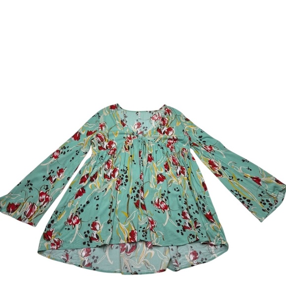 Free People Bella Floral V-Neck Bell Sleeve Tunic Teal Size Small - Picture 6 of 12